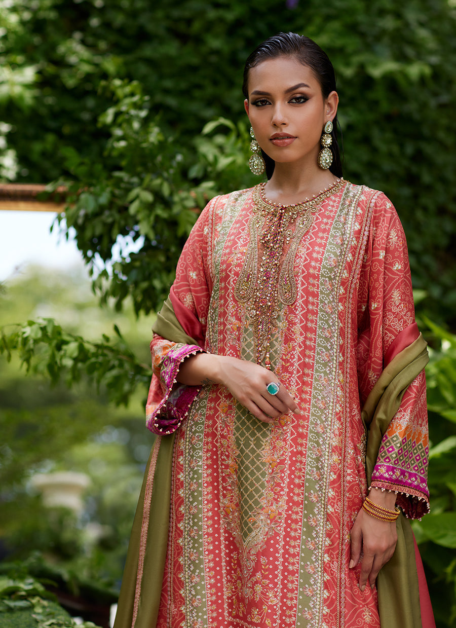 Bazif Burnt Orange Shirt And Dupatta