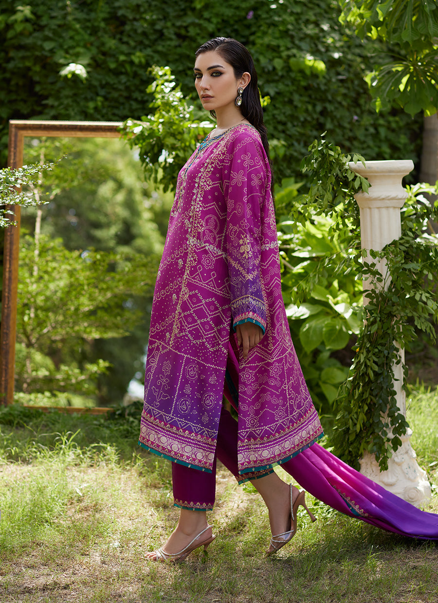 Tazeen Magenta Ombre Shirt And Dupatta