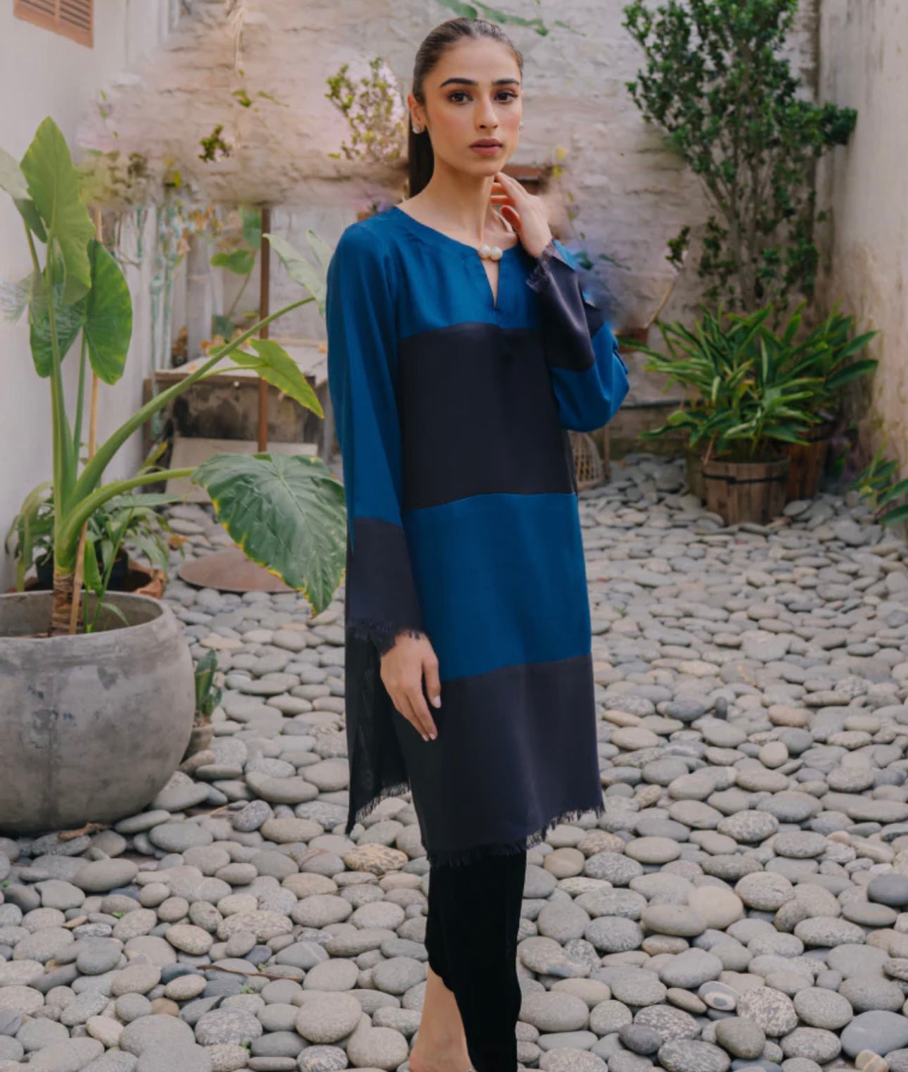 Pashmina Colour Block Blue Indigo