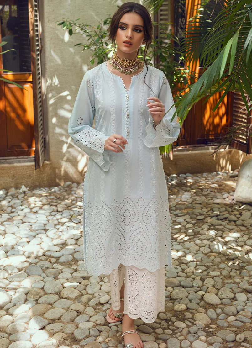 Sky Blue Schiffli Embroidered Kurta