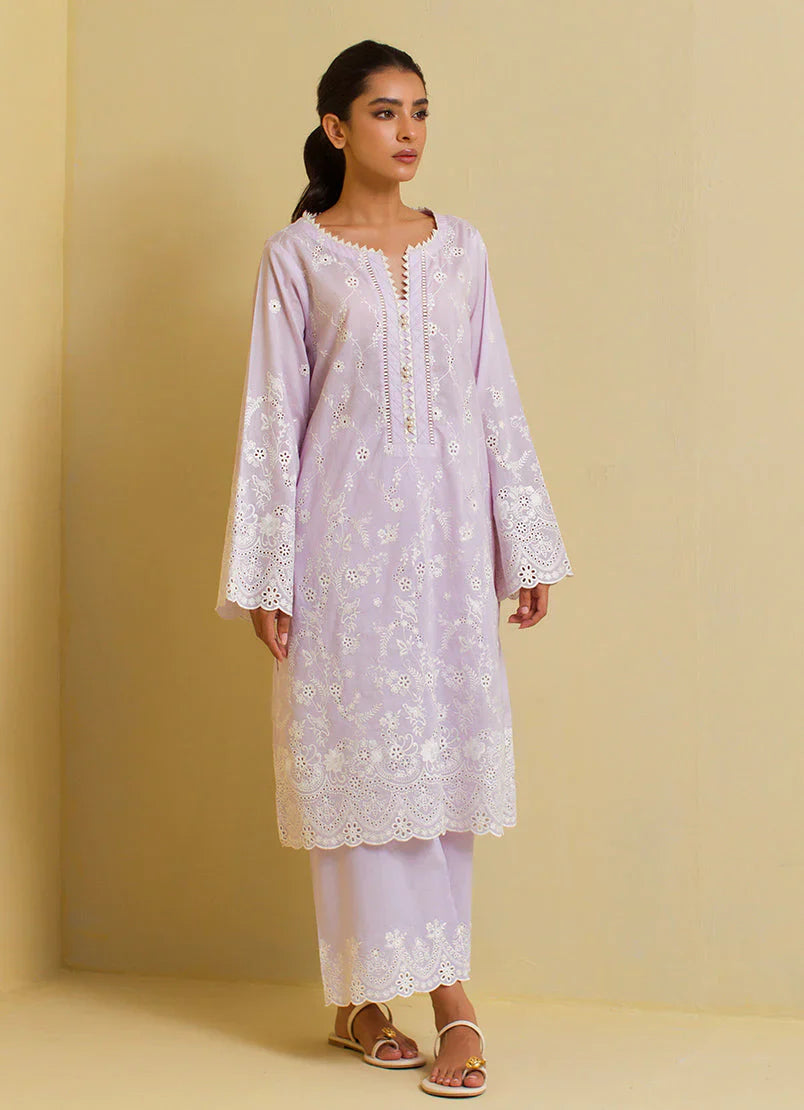 Pink Scallop Embroidered Kurta