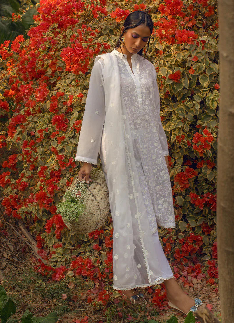 3 PC White Embroidered Suit