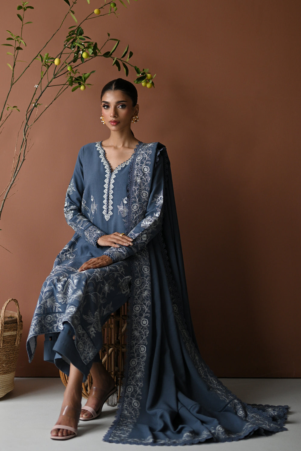 BLUE SLATE GREY LUXURY EMBROIDERED KARANDI SET (NEL-24630)