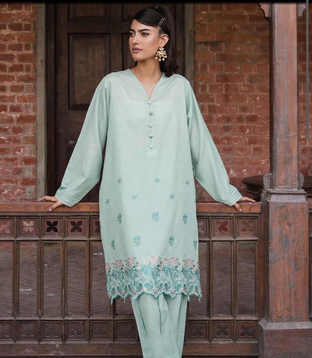 Surf Blue Kattan Embroidered CO-ORD Set