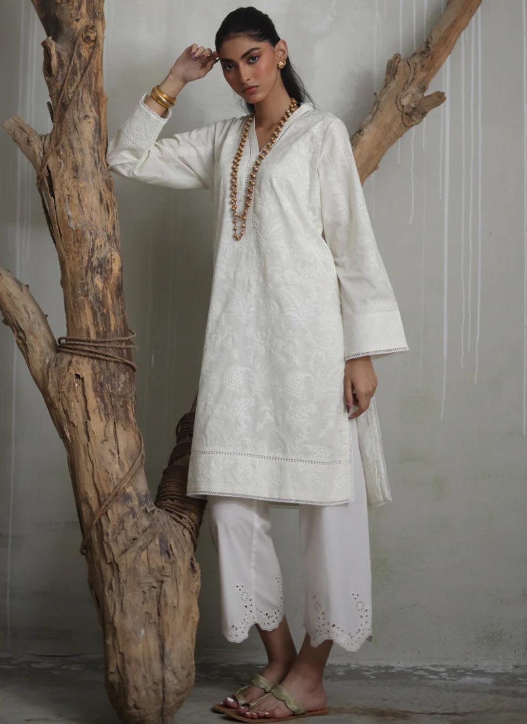 Cream Chikankari Kurta