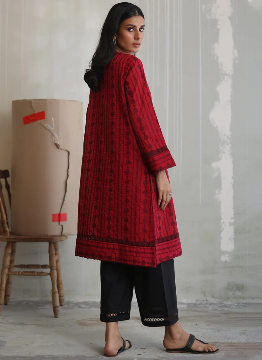 Deep Red Chikan Kurta