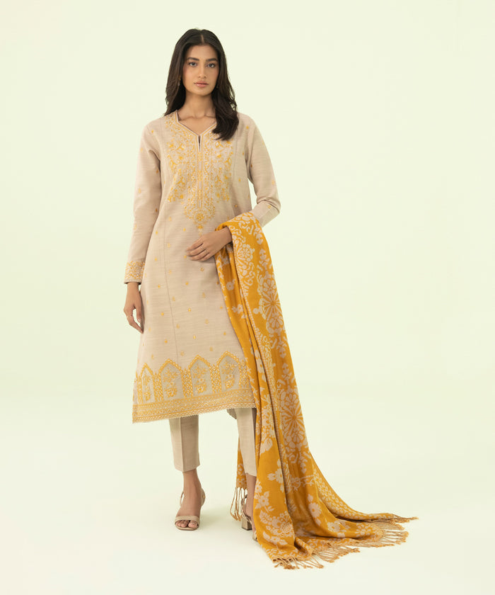 3 PIECE - EMBROIDERED COTTON KARANDI SUIT U3PESG23V812