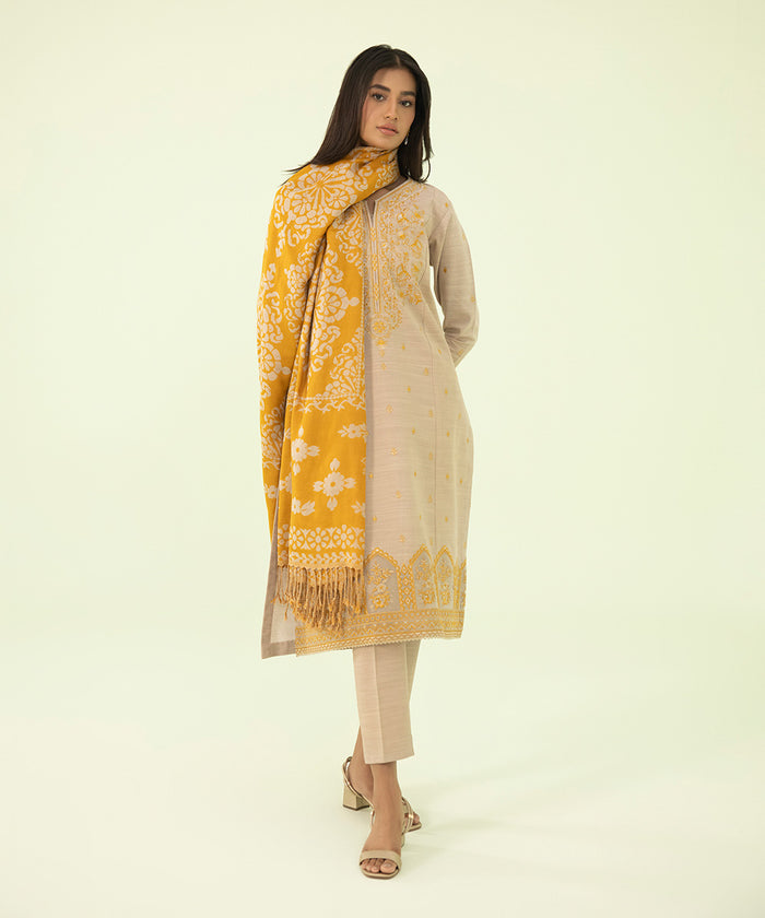 3 PIECE - EMBROIDERED COTTON KARANDI SUIT U3PESG23V812