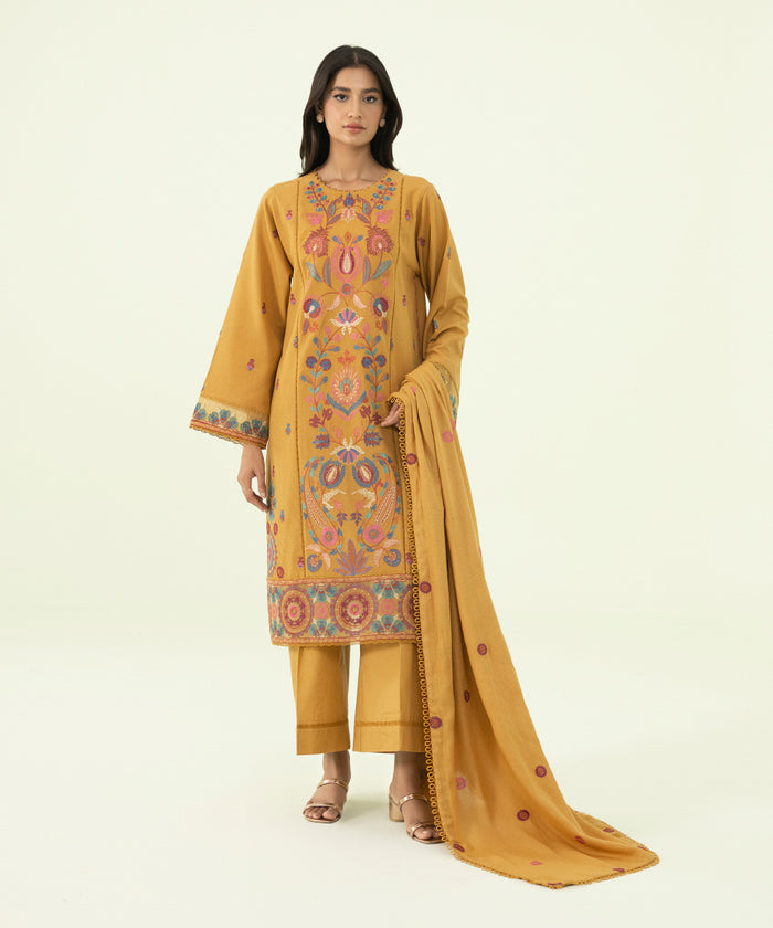 3 PIECE - EMBROIDERED COTTON KARANDI SUIT U3PEST23V811