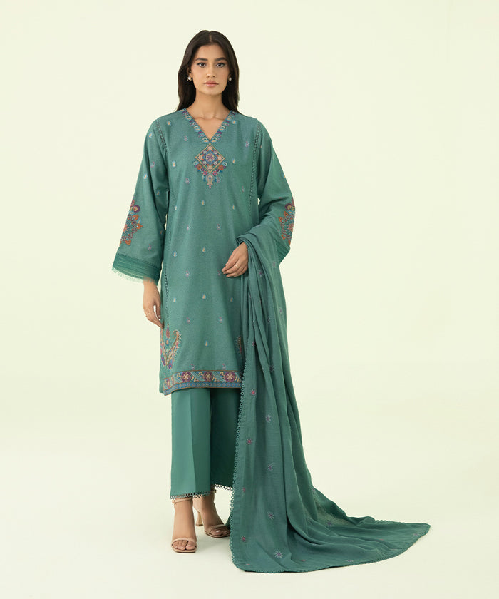 3 PIECE - EMBROIDERED COTTON KARANDI SUIT U3PEST23V813