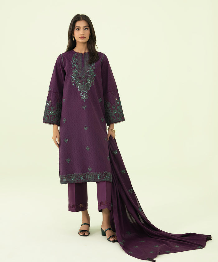 3 PIECE - EMBROIDERED SELF JACQUARD SUIT U3PEST23V839