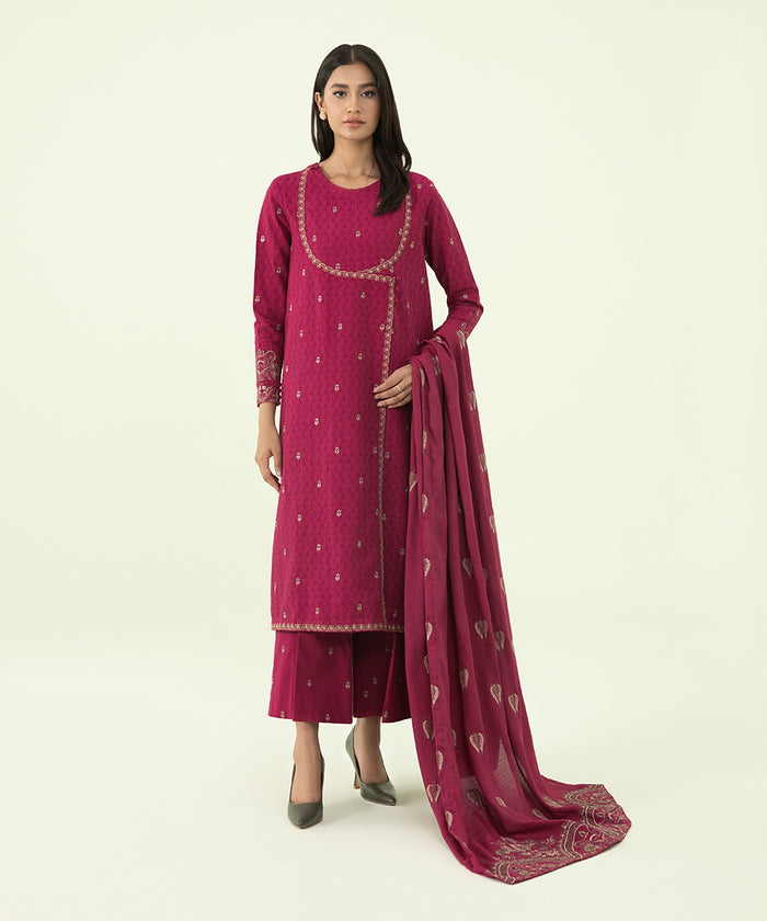 3 PIECE - EMBROIDERED SELF JACQUARD SUIT U3PEST23V841