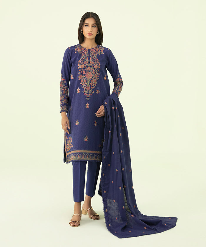 3 PIECE - EMBROIDERED SELF JACQUARD SUIT U3PEST23V842