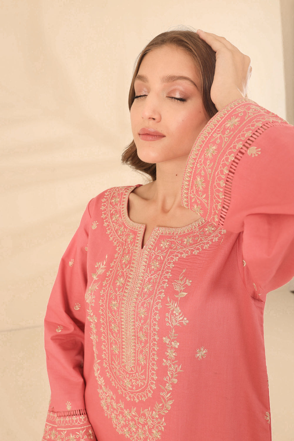 PESCA PINK EMBROIDERED TWO PIECE SET (NPA2-23309)