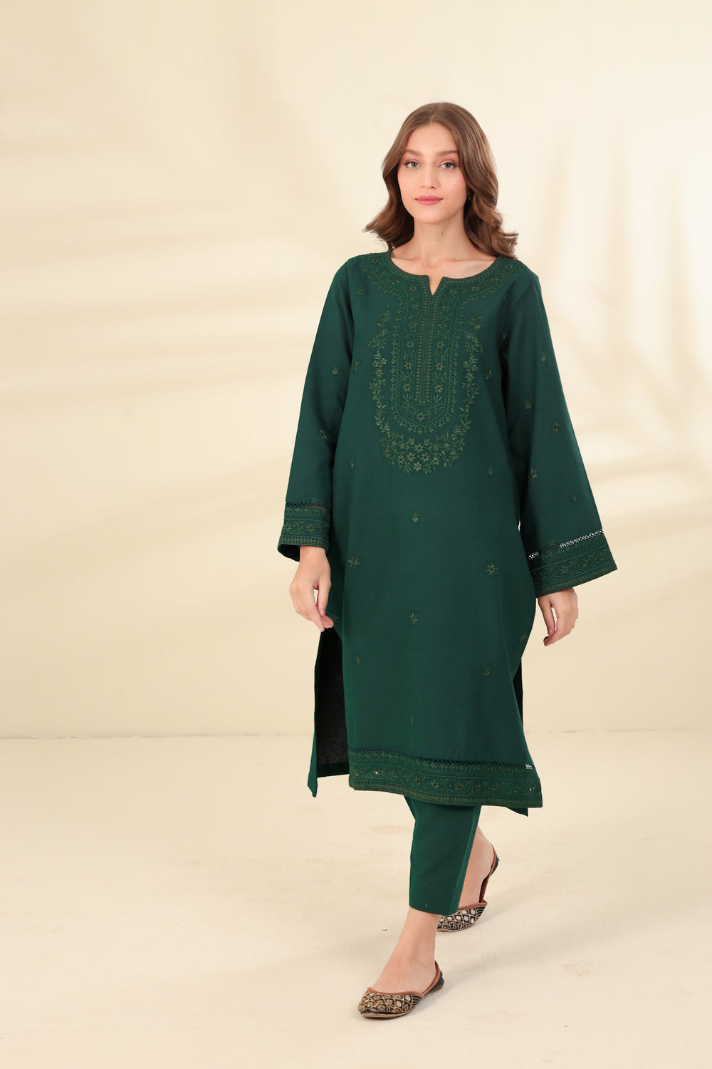 JADE GREEN EMBROIDERED TWO PIECE SET (NPA2-23305)