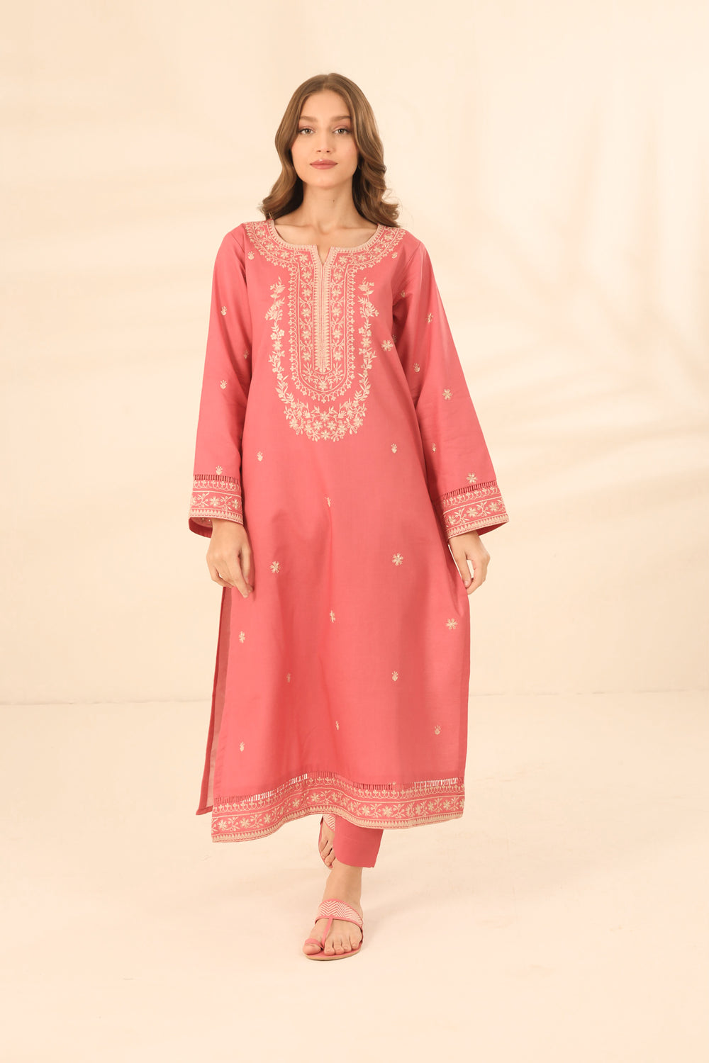 PESCA PINK EMBROIDERED TWO PIECE SET (NPA2-23309)